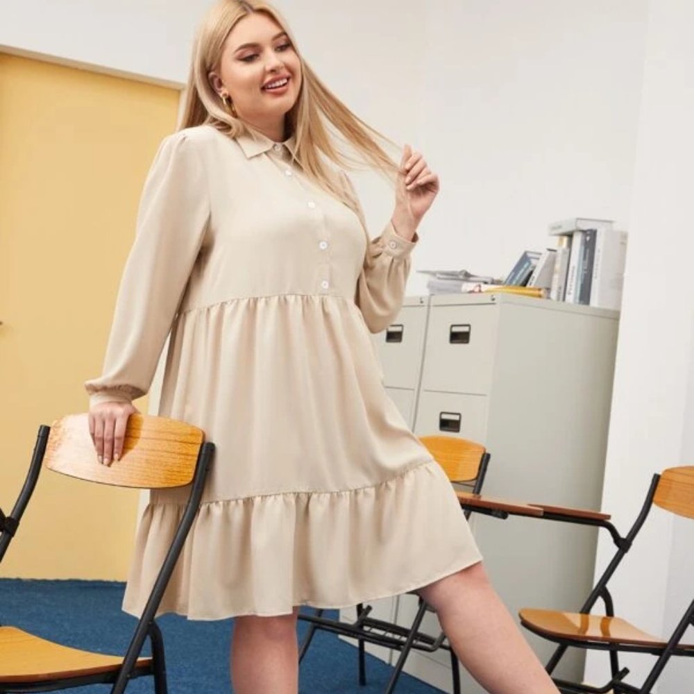SHEIN Plus Solid Button Front Smock Dress 4X